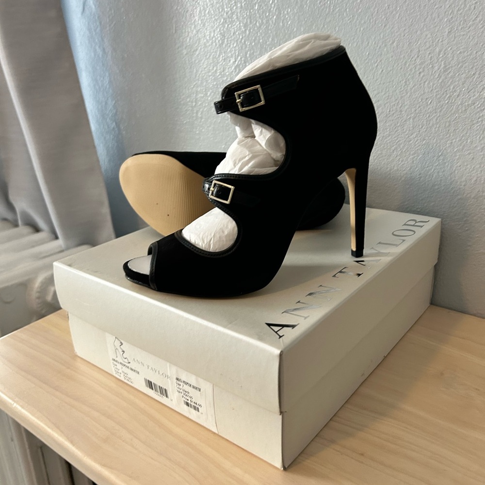 Ann Taylor Black Peep-Toe Heels